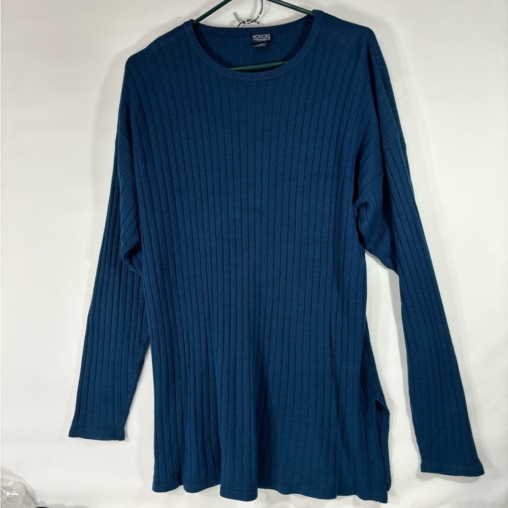 Tunic Length Navy Blue Wide Ribbed Knit Long Sleeve Sweater Size 22W